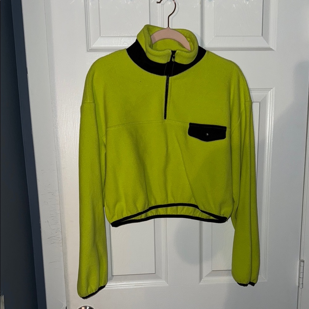 Forever 21 Lime Green Fleece Pullover with Black Accents